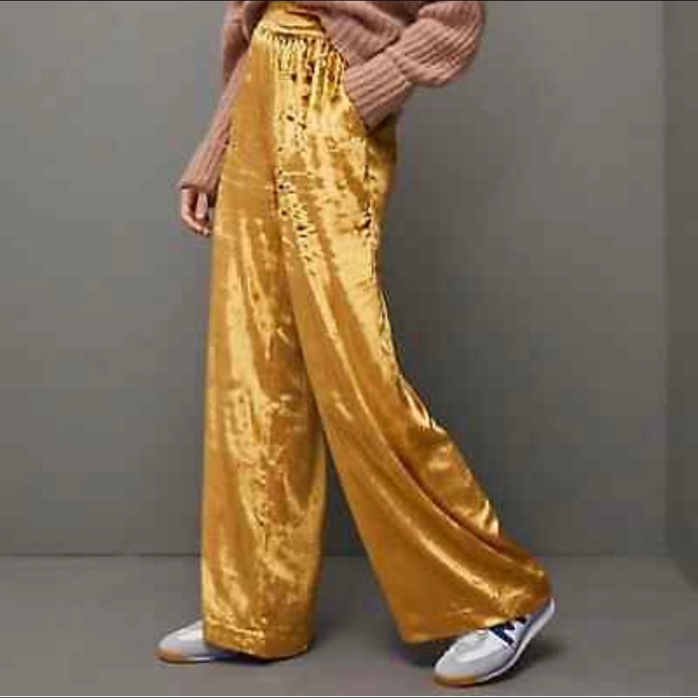 NWOT Maeve Anastacia Velvet Wide-Leg Pants-Gold -size Small